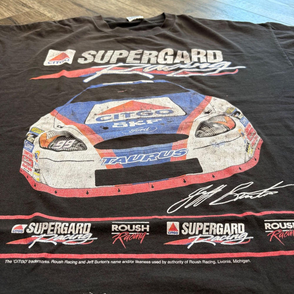 Delta Jeff Burton NASCAR T Shirt Mens 2XL Black Y2K Supergard Racing‎ 99 Roush - Picture 6 of 11
